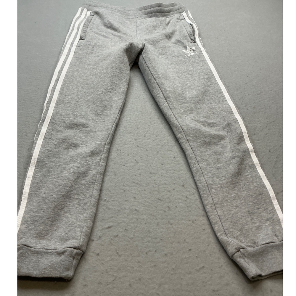 adidas Originals Joggers Grey 3-Stripe Fleece Sweatpants Kids Size M‎ DH2703